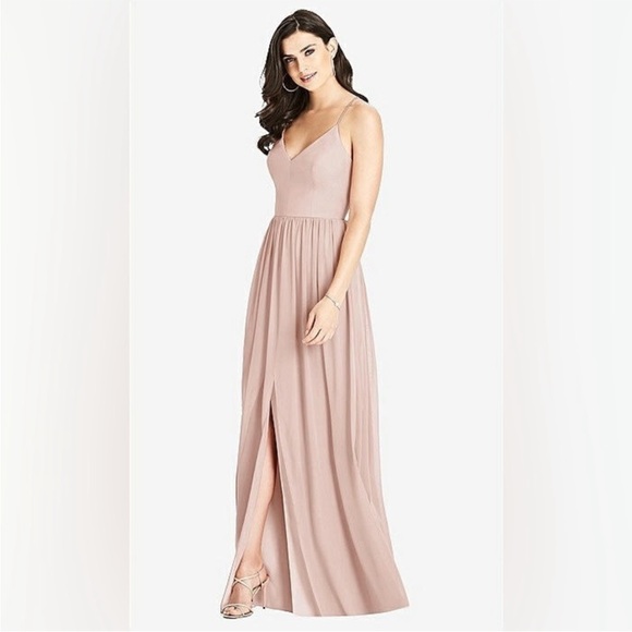 DESSY COLLECTION- CRISS CROSS STRAP BACKLESS MAXI DRESS IN TOASTED SUGAR - Picture 2 of 7